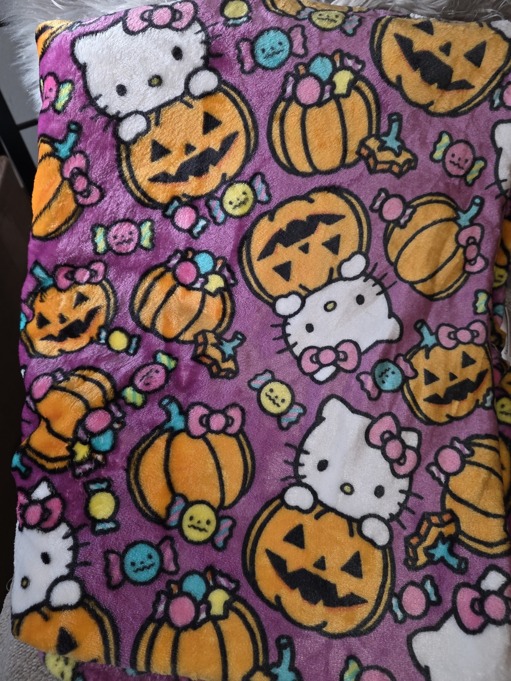 Hello Kitty Purple and Orange Halloween Pumpkin Blanket